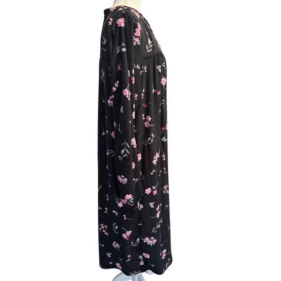 Aerie Floral Long-Sleeve Nightgown – Black/Pink Dark Floral– Size XL-Cozy Velour - Picture 3 of 7